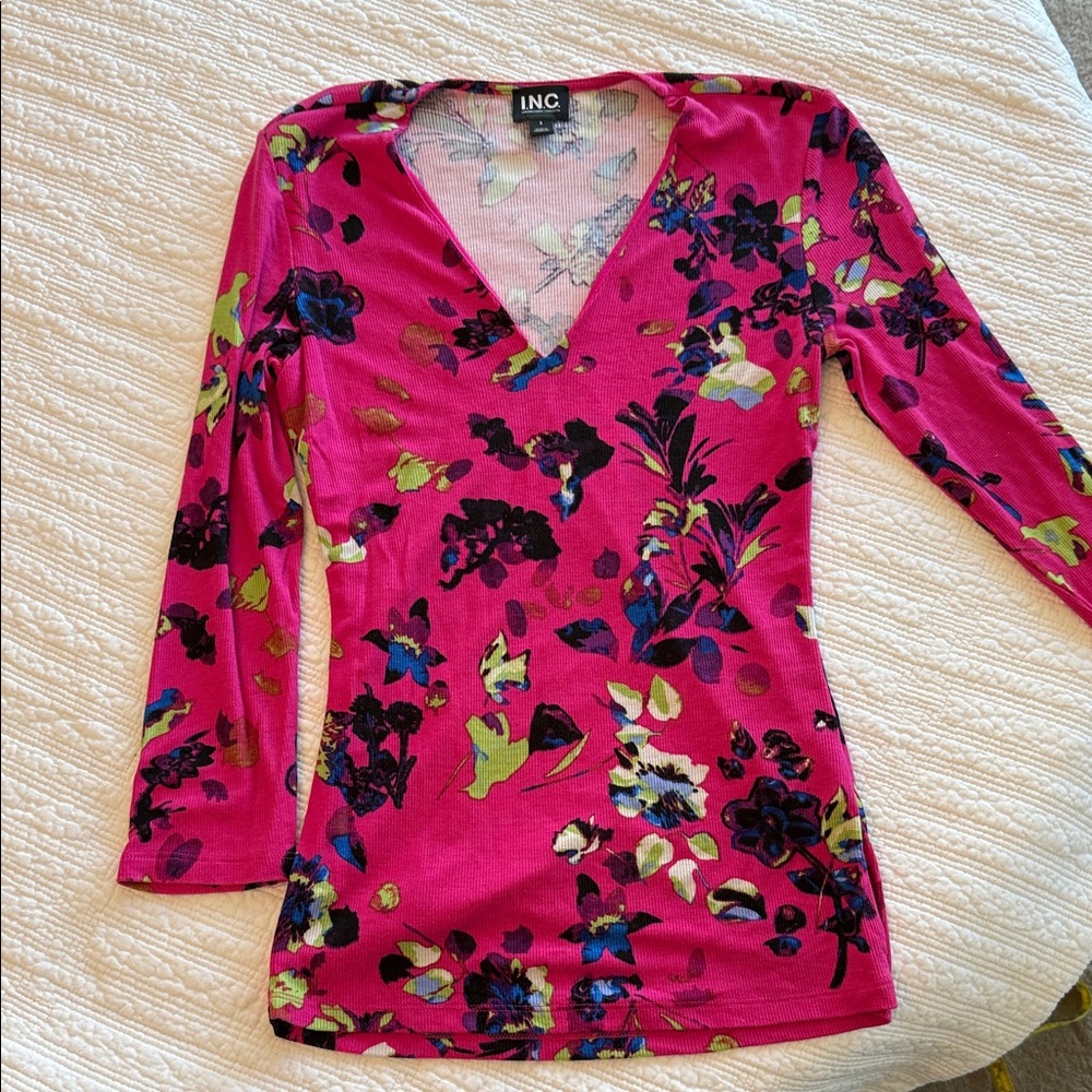 INC International Concepts Pink and Green Floral Top